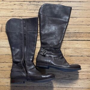 Brown knee high leather boots